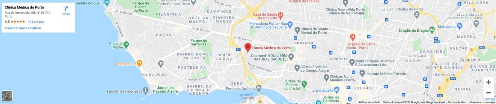 A clinica de acupuntura porto está localizada na Rua da Venezuela, numa rua paralela à avenida da Boavista, ao nível do Hotel Crown Plaza ou do Jardim Botânico do Porto. Se vem pela VCI é também muito simples: estamos localizados na saída da Rotunda de Bessa Leite.